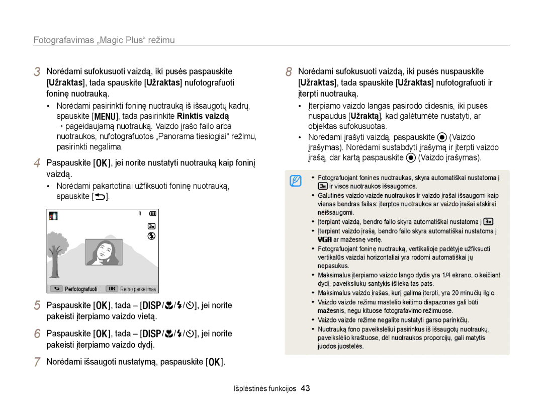 Samsung EC-WB100ZBABE2, EC-WB100ZBARE2 manual Norėdami pasirinkti foninę nuotrauką iš išsaugotų kadrų,  , tada 